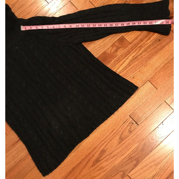 Garnet Hill Black Turtleneck Cable Knit Kid Mohair Wool Sweater - Size Medium - Picture 7 of 9